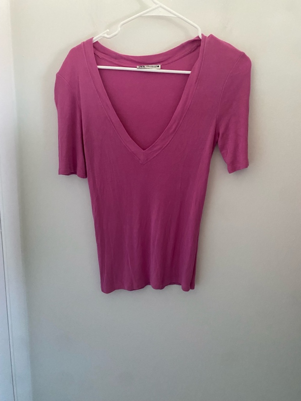 Zara Ribbed Deep V Neck Tee